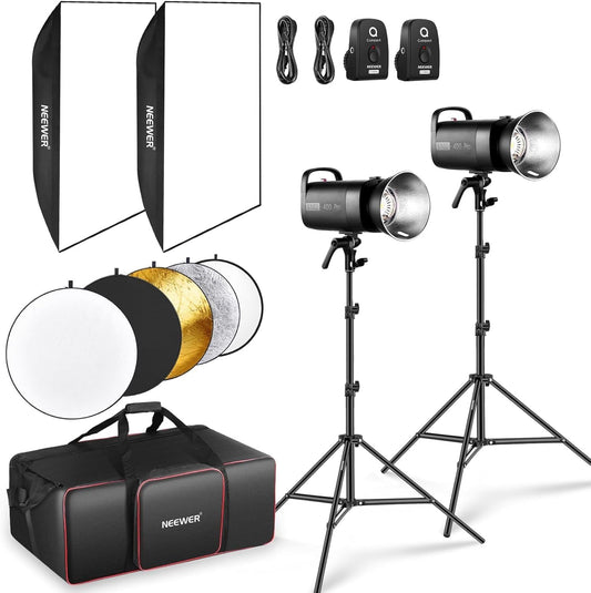 Studioflitsset – Studioflitser – Flitsset – Fotostudio Verlichtingsset – Studioverlichtingsset – 2 Stuks – 400Ws Per Flitser – 5600K Daglicht Met 2,4G Draadloze Trigger