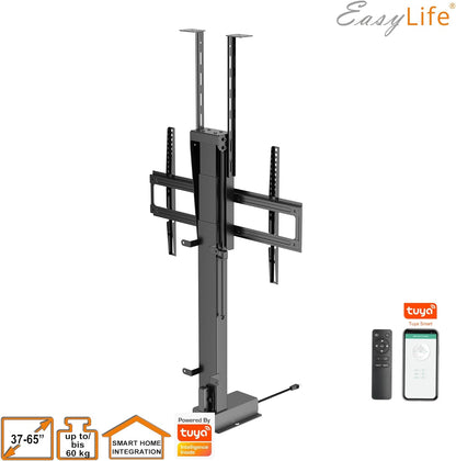 EasyLife Gemotoriseerde TV-Lift Voor Montage Op De Vloer, Aan Het Plafond of In Een meubel – Smart Home-Bediening Met Op- En Neerfunctie met Afstandsbediening, 37-65inch tot 60KG, VESA 600x400 - Zwart