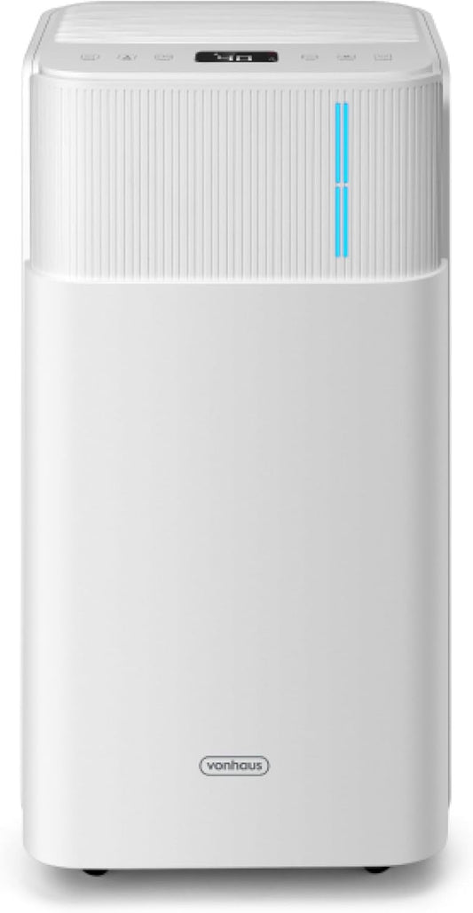 VonHaus Elektrische luchtontvochtiger, 12 l/dag, waterreservoir van 2 liter, kamerontvochtiger tegen vocht, condensatie, schimmel en geuren, luchtontvochtiger voor wasgoed, thuis, slaapkamer, 12 liter