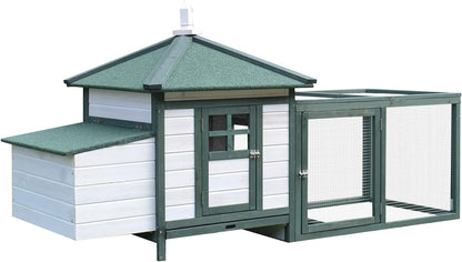 PawHut chicken coop with run chicken house, chicken coop with stick laying nest solid wood natural 196 x 76 x 97 cm - QUORE