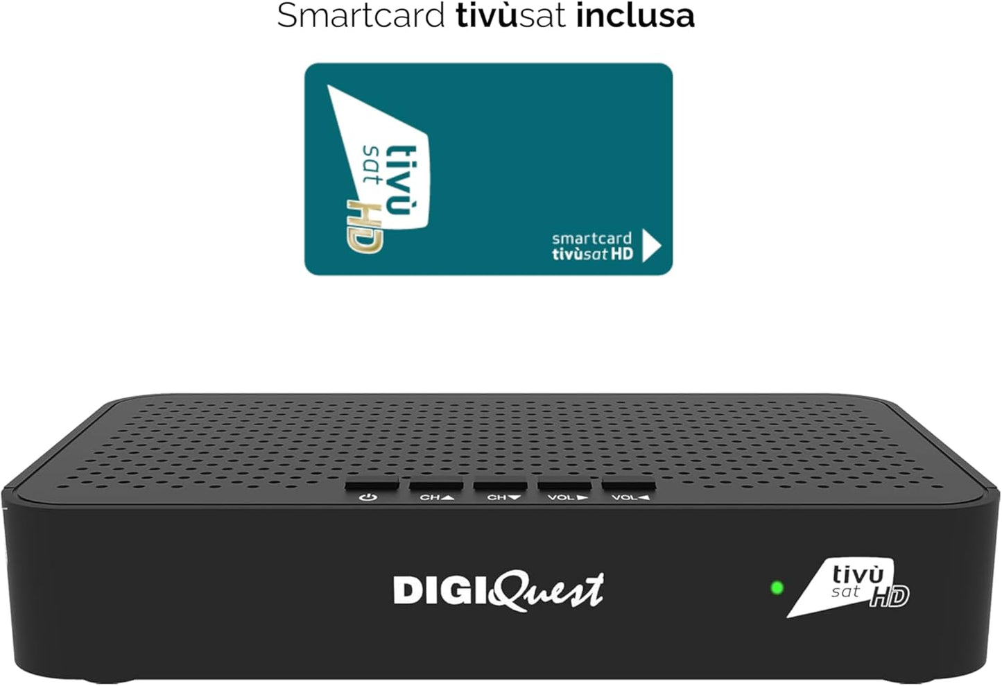 DIGIQUEST Tivùsat Classic Q10 Satellietontvanger, HD tivùsat, mediaspeler, 2-in-1 afstandsbediening en Tivùsat smartcard inbegrepen, zwart