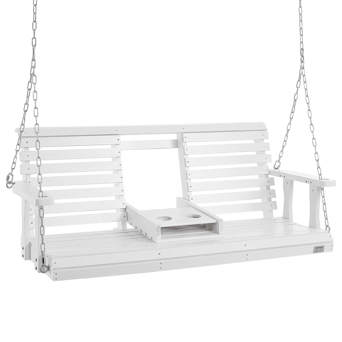 VEVOR Houten schommelbank, 1,5 m, terrasbank voor binnenplaats en tuin, sterk draagvermogen 399,2 kg, robuuste bank met ophangkettingen voor buiten, wit