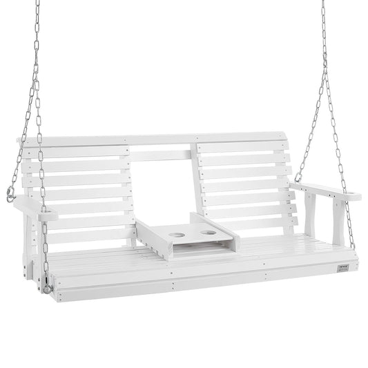 VEVOR Houten schommelbank, 1,5 m, terrasbank voor binnenplaats en tuin, sterk draagvermogen 399,2 kg, robuuste bank met ophangkettingen voor buiten, wit