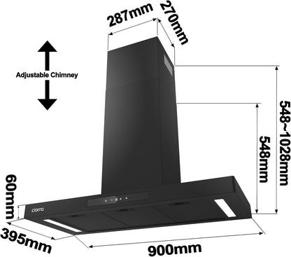 CIARRA CBCB9102-P A+++ Afzuigkap 90cm Recirculatielucht Afzuigkap 650m³/h Wi-Fi App Touch-bediening 4 niveaus Incl. booster Zwart