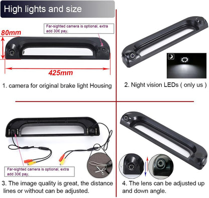 Derde dak Top Mount remlicht camera HD waterdicht remlicht achteruitrijcamera voor Citroën Jumper/FIAT Ducato E-Ducato Maxi L3H2 / WEZEL / VAUXHALL Movano / Boxer (met 7 inch achteruitkijkspiegel)
