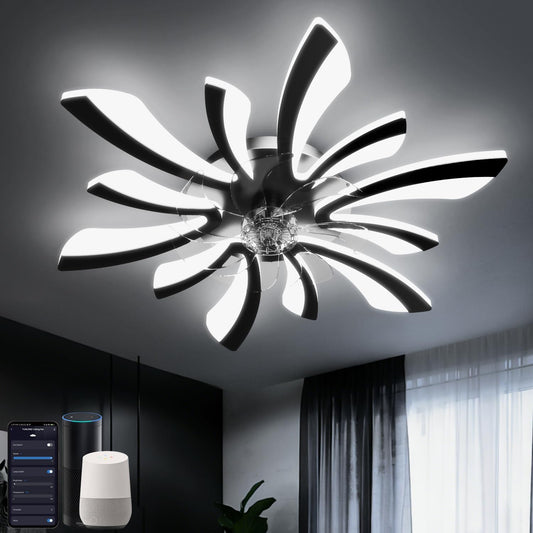 Slimme plafondventilatoren met verlichting, wifi-plafondventilatoren met lampen, compatibel met Alexa Google Home, spraak-/afstandsbediening/app-bediening, dimbaar, gelijkstroommotor, voor