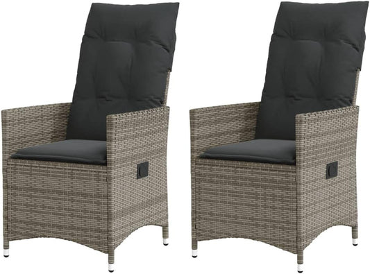 Tuinstoel – Loungestoel Tuin – Loungestoel Outdoor – Terrasstoel – Tuinstoel – Verstelbaar – Poly Rattan Grijs – Inclusief Dikke Kussens