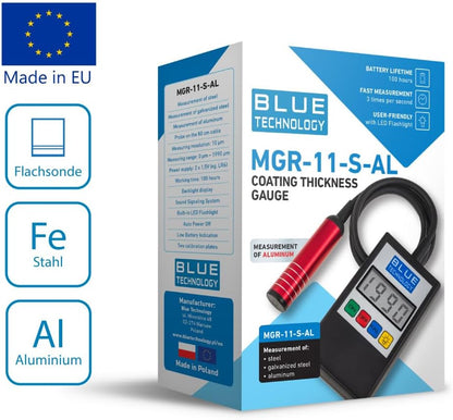 MGR-11-S-AL Laagdiktemeter voor auto | lakdiktemeter voor staal en aluminium carrosserieën | lakmeter met platte sonde op de kabel | laktester meetbereik tot 1990 µm | Made EU