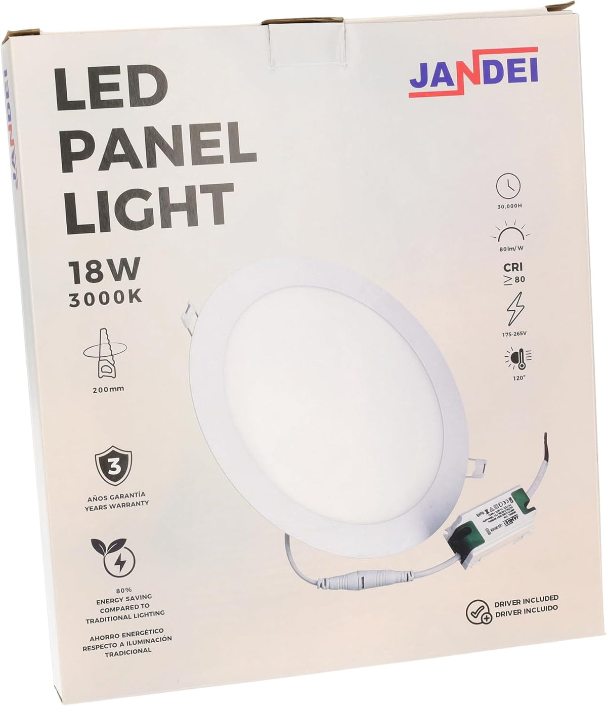 JANDEI - Set van 20 18W LED inbouw plafondlampen, downlights rond, plat, met mat witte aluminium ring, driver inbegrepen, warm wit licht 3000K