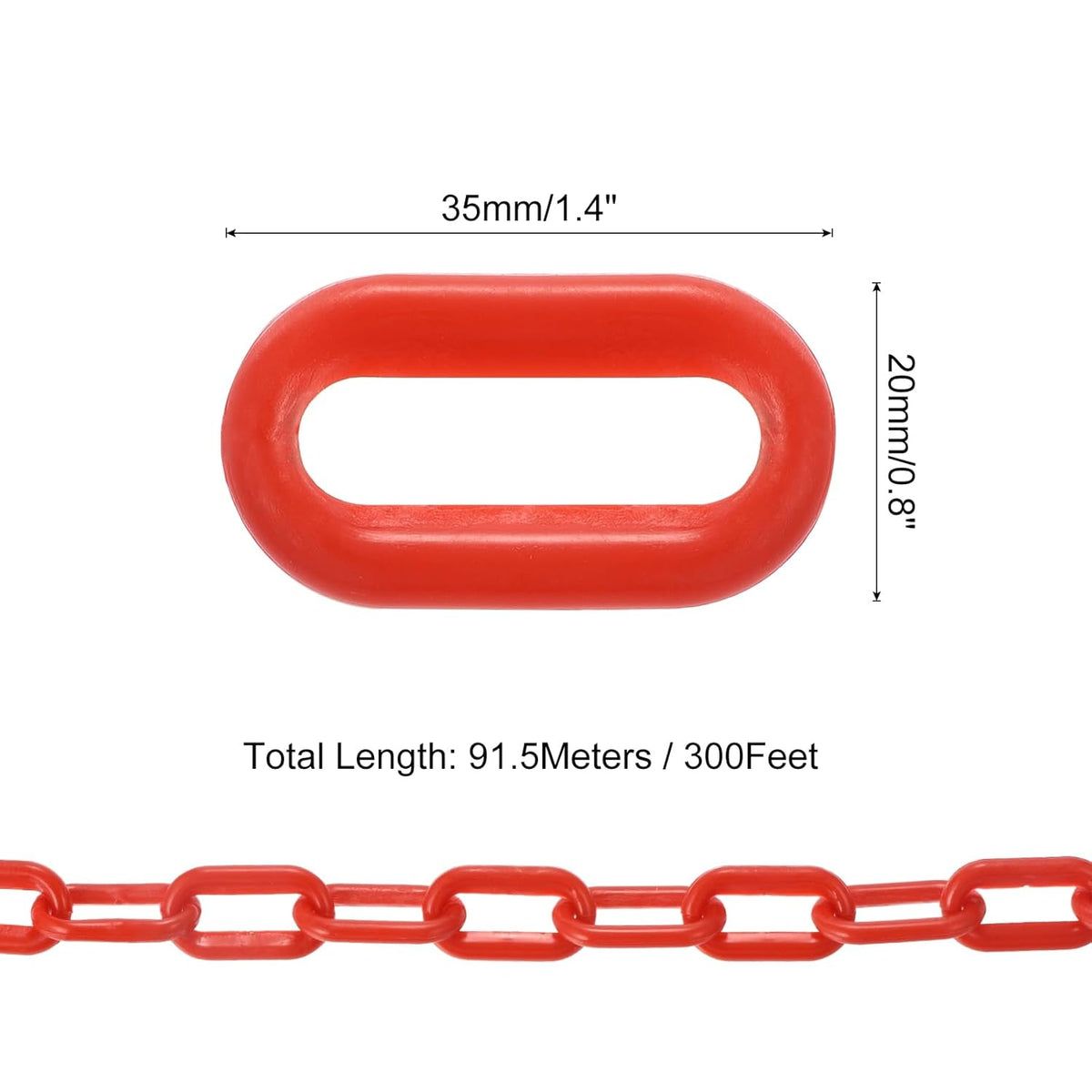PATIKIL 300 ft kunststof afsluitketting, veiligheidsafsluitketting, kunststof kettingschakels, Crowd Control Barrier voor hek, poort, tuin, bouw, oprit, lift, parkeerplaats, rood