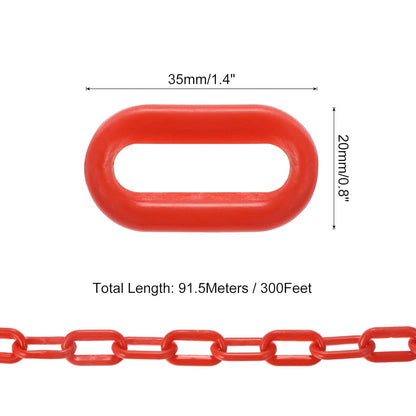 PATIKIL 300 ft kunststof afsluitketting, veiligheidsafsluitketting, kunststof kettingschakels, Crowd Control Barrier voor hek, poort, tuin, bouw, oprit, lift, parkeerplaats, rood