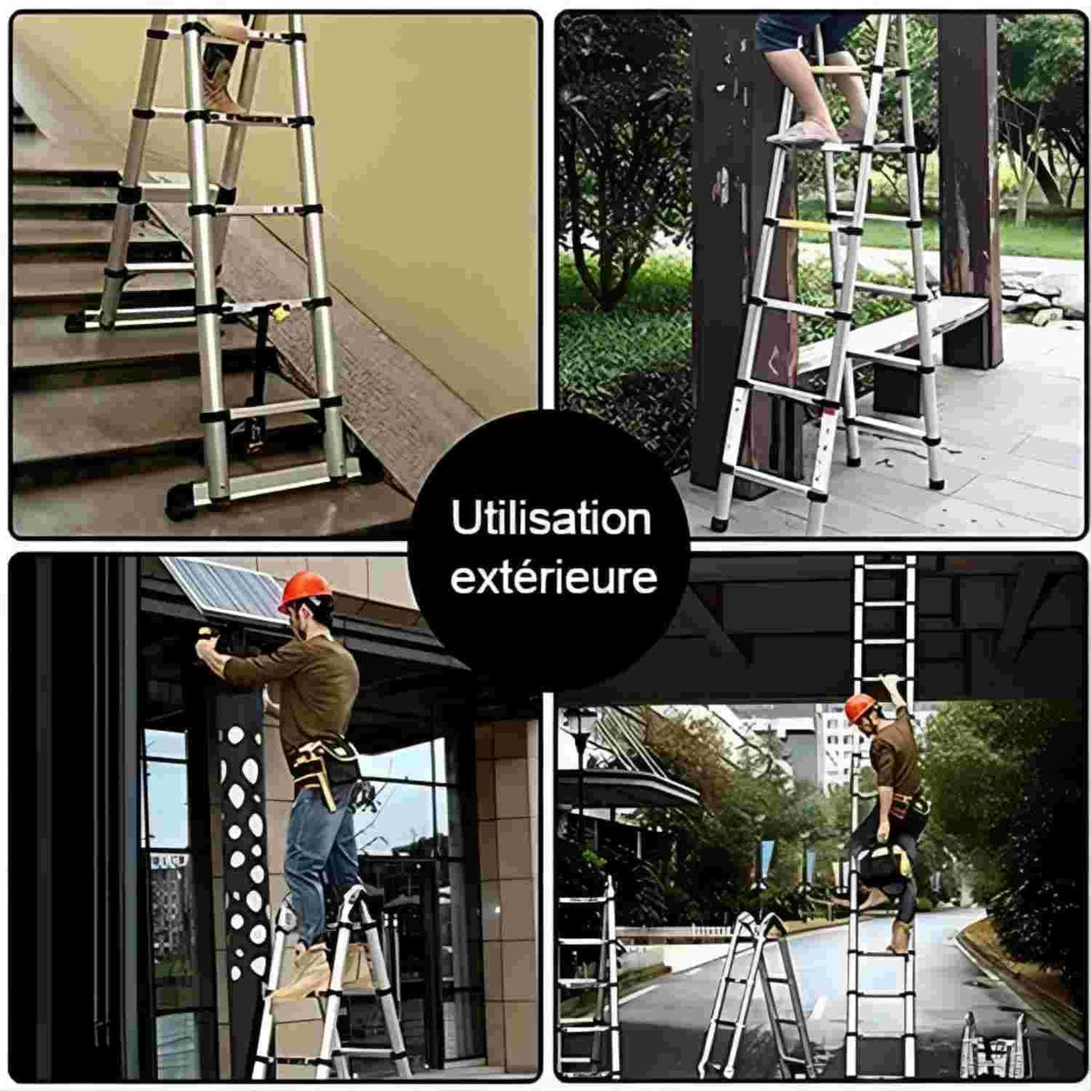Telescopische ladder van aluminium,5 meter, vouwladder, uittrekbare ladder, maximale belasting: 150 kg, zilver