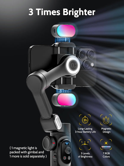 Smartphone Gimbal – Telefoon Gimbal – Telefoonstabilisator – Gimbal Stabilisator – 3-Assige Gimbal – Opvouwbaar Met RGB Magnetisch Vullicht En Automatische Tracking