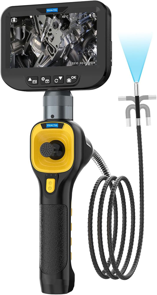 Endoscoop inspectiecamera, vierwegs scharnierende inspectiecamera met 6 LED-verlichting, ingebouwde 2600mAh lithiumbatterij, 4,3 inch scherm, 32 GB TF-kaart, IP67 waterdicht voor smalle