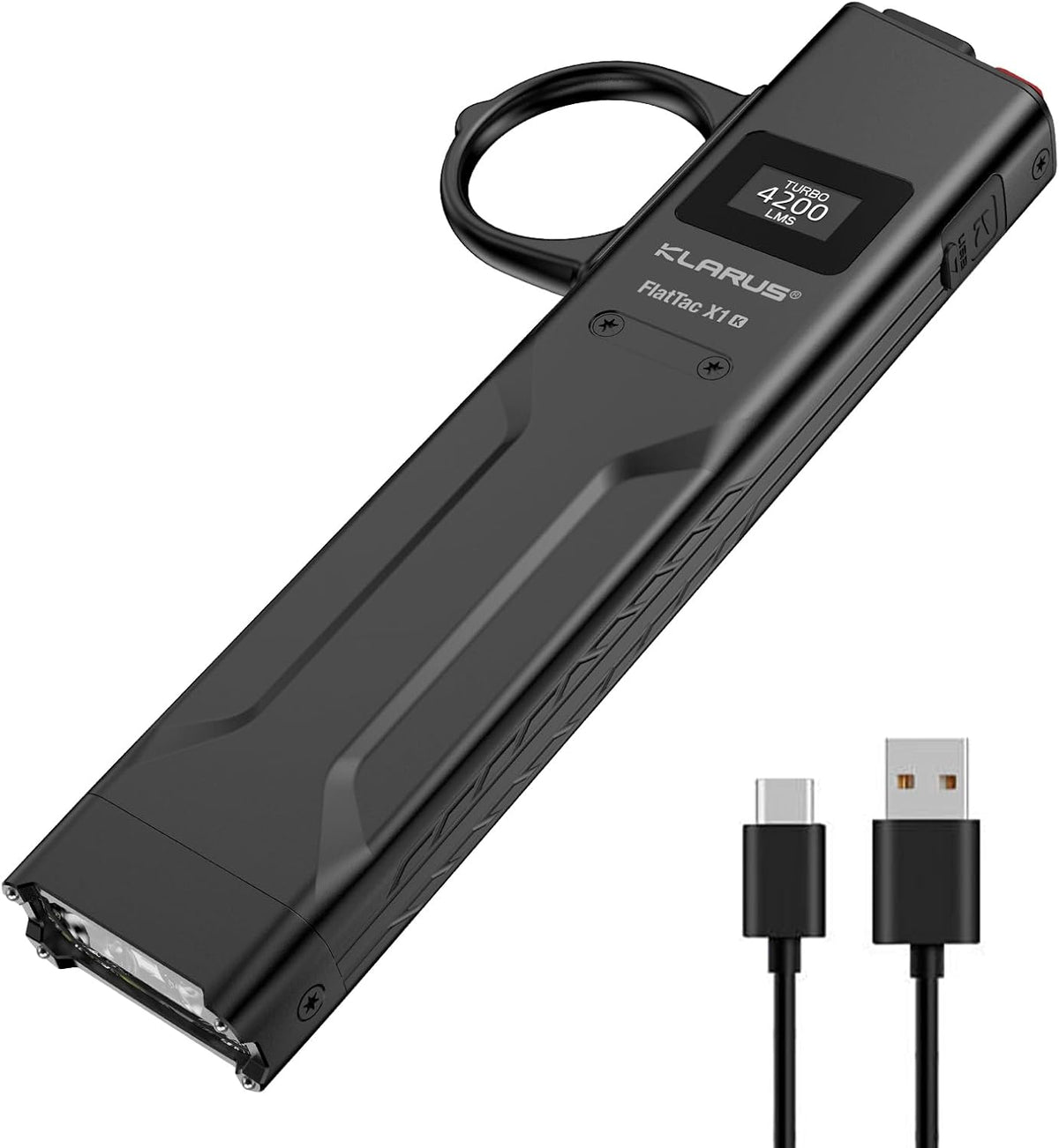 KLARUS FlatTac X1 Uitra Slim Tactical Zaklamp, 4200 Lumen, Krachtige en Compacte Zaklamp met Dubbele schakelaar, OLED-scherm, IPX6 waterdicht Perfect voor Buiten, Dienst, Noodgevallen