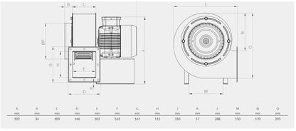 Turbo Centrifugaalventilator – Radiaalventilator – Radiale Ventilator – Luchtafzuiger – Industriële Ventilator – 1800 m³/u – Traploze Toerentalregeling & Gepoedercoate Stalen Behuizing