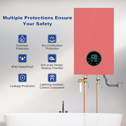 Verwarmingsupgrade – elektrisch water zonder sleuf 9 kw240 V, energiebesparing van warm water zonder autopool – op aanvraag instelbaar, digitaal display van het hele woonhuis (roze)