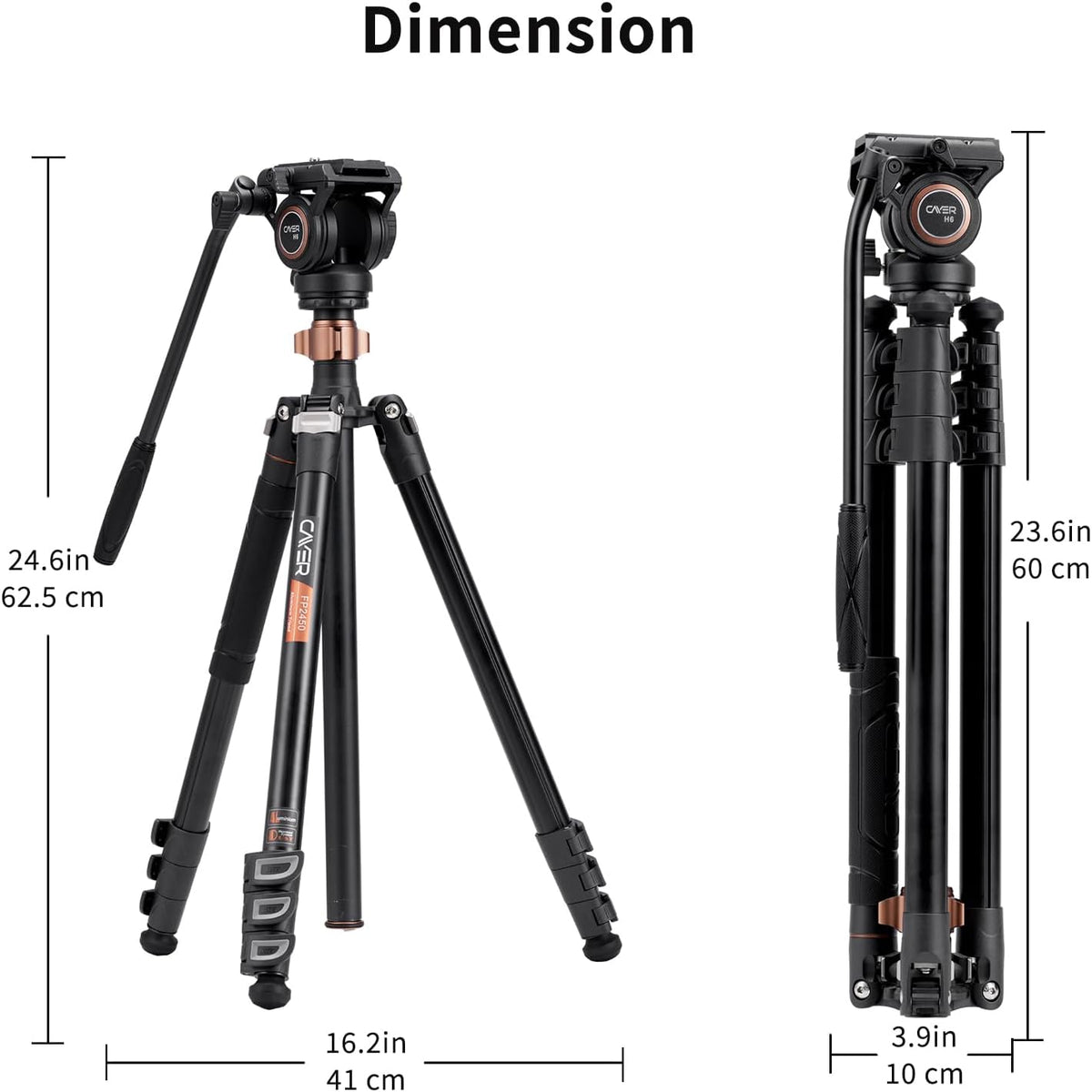 Cayer Aluminium videostatief, 75 inch, 4-delig, vloeistofkop, 6 kg draagvermogen, zilver, DSLR-camera, camcorder