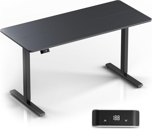 ONKRON Height Adjustable Desk with Blade 140x60cm, Electric Sit-Stand Desk up to 60kg, Electric Adjustable Table with Motor 25mm/s Lifting Speed Black WDT221E-B - QUORE