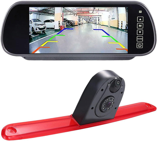 Super dubbele lens: Auto HD waterdichte achteruitrijcamera remlicht achteruitrijsysteem in 3e remlicht met achteruitrijcamera voor FIAT Ducato X250 X290/Boxter/Citroen Jumper (met 7 inch