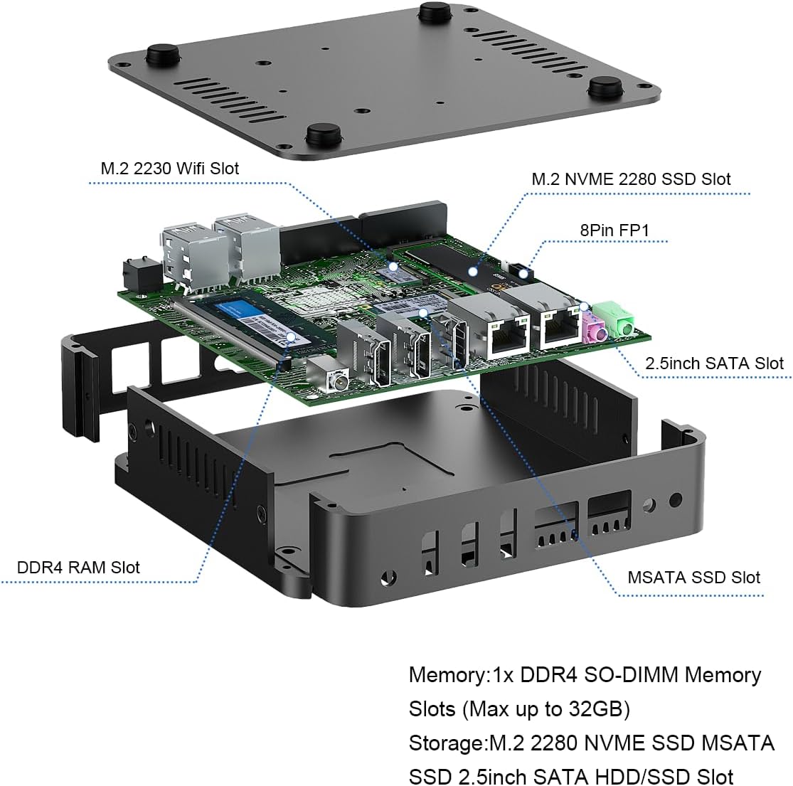 Mini PC – Mini Computer – Kleine PC – Stille PC – Fanless PC – 12e Gen N100 Processor – 8GB RAM 256GB SSD – Triple Display – Dual LAN – Windows 11 Pro