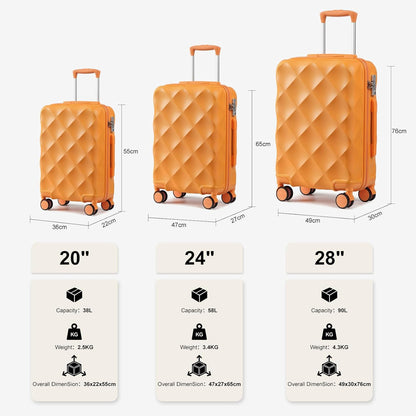 Sea choice Hardschalige Trolley Kofferset 5-Delige Reiskoffer Met Dubbele Wielen Bevat 1 Reistas en 1 Toilettas, Bagage M-L-XL Set (55/65/76cm), Tsa Slot en 4 Wielen (Oranje, Kofferset)