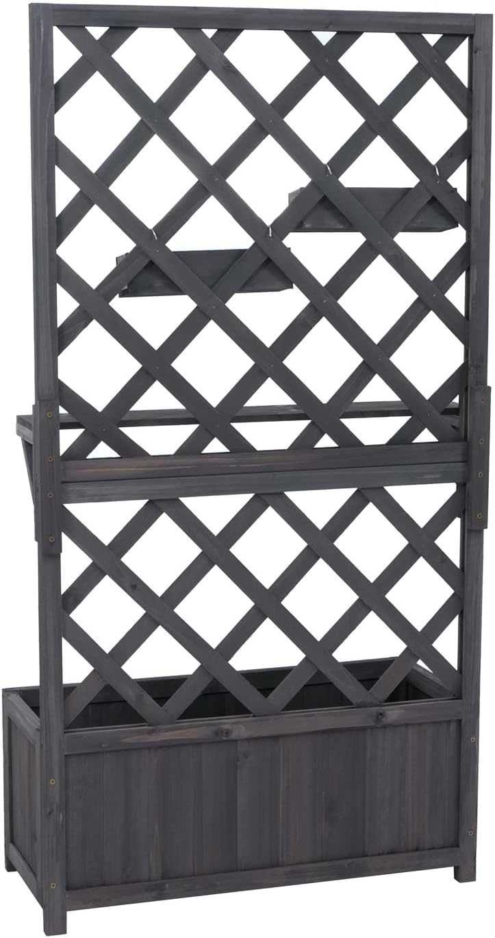 HWC-P68 Raised Flower Bed Planter / Flower Box Climbing Aid Shelf Hanging Boxes Wood MVG 135 x 70 x 30 cm Anthracite Grey - QUORE
