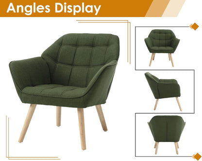 chairus Set of 2 Upholstered Tub Chairs Linen Single Sofa Accent Chair for Living Room Modern Recliner Cocktail Chair with Wooden Legs (Green-2)