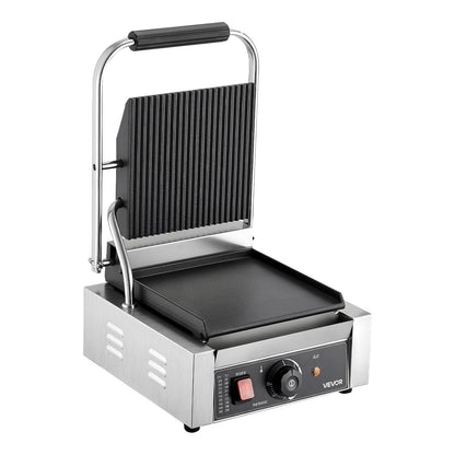VEVOR Elektrische grill voor Panini 1800 W, sandwichplaat met geëmailleerde plaat, 22 x 23 cm, roestvrij staal, handgreep, temperatuurcontrole, voor hamburgers, steaks