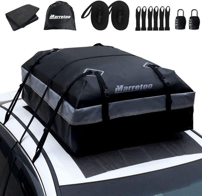 Marretoo Autodakkoffer, 6 kubieke meter grote dakgepäckrattaschen, waterdicht, zacht, dakgepäckoordingsbox voor elke auto, met dakdrager/sporen/stangen, inclusief antislipmat