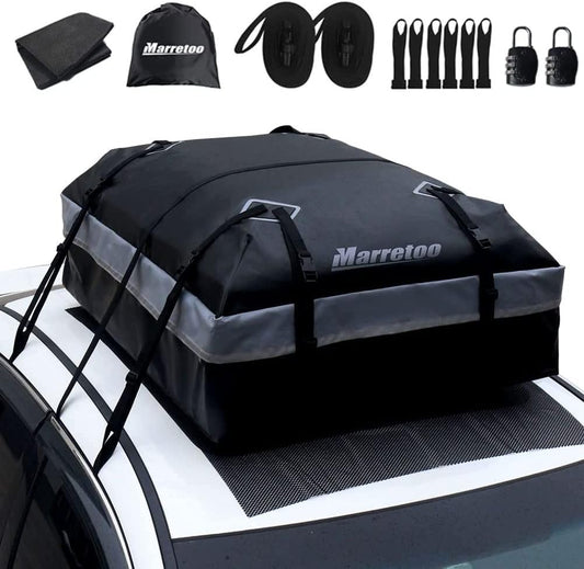 Marretoo Autodakkoffer, 6 kubieke meter grote dakgepäckrattaschen, waterdicht, zacht, dakgepäckoordingsbox voor elke auto, met dakdrager/sporen/stangen, inclusief antislipmat