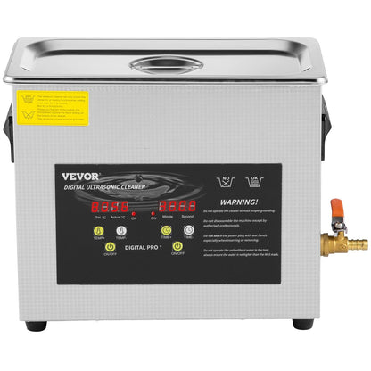 VEVOR 6 liter verbeterde ultrasone reiniger (200 W verwarming, 180 W ultrasoon), professionele digitale laboratorium-ultrasone onderdeelreiniger met verwarmingstimer voor het reinigen van sieraden