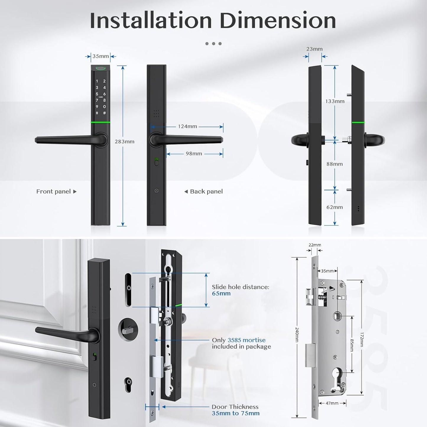 Weerbestendig slim deurslot met handvat: vingerafdruk sleutelloze ingang - digitaal codedeurslot voor aluminium houten deur - Bluetooth elektronische nachtschoot - APP-bediening - slank ontwerp