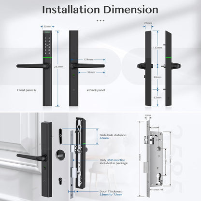 Weerbestendig slim deurslot met handvat: vingerafdruk sleutelloze ingang - digitaal codedeurslot voor aluminium houten deur - Bluetooth elektronische nachtschoot - APP-bediening - slank ontwerp