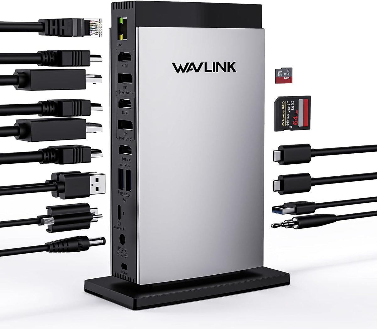 WAVLINK USB C laptop dockingstation met 3 HDMI, DisplayLink drievoudige monitor 4K60Hz, 15 in 1 drievoudige weergave voor M1 M2 M3 M4 Mac en Windows, 5 USB-poorten, 2DP, Audio/Mic, SD/TF, (geen laptop