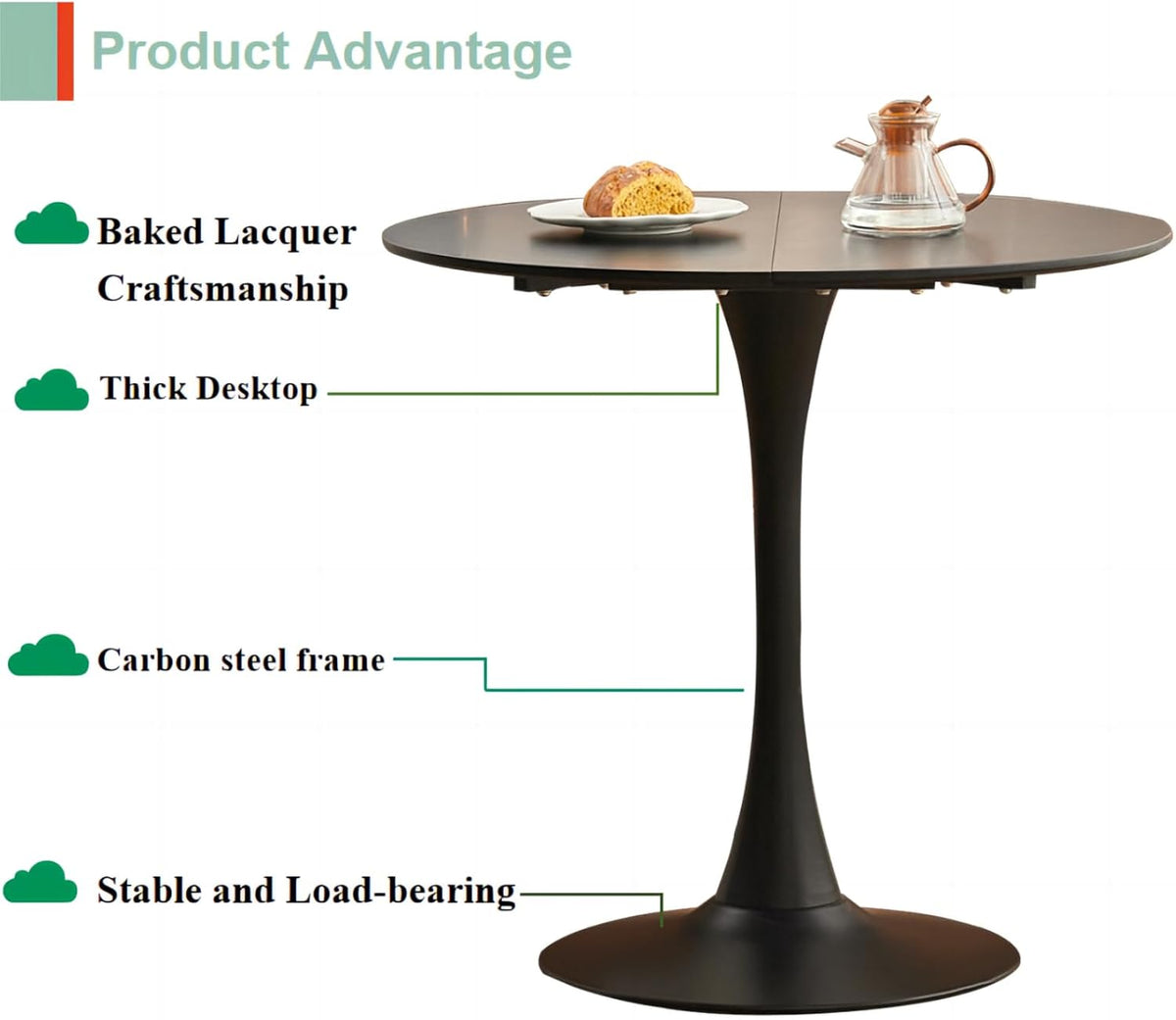 GrandCA HOME 80 cm, modern, ronde eettafel, geschikt voor 2-4 personen, keuken, woonkamer, eetkamer, zwart