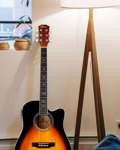 Winzz 4/4 elektrische akoestische gitaar, westerngitaarset voor volwassenen, akoestische gitaar 41 inch met 4-bands equalizer (dreadnought,glanzend)