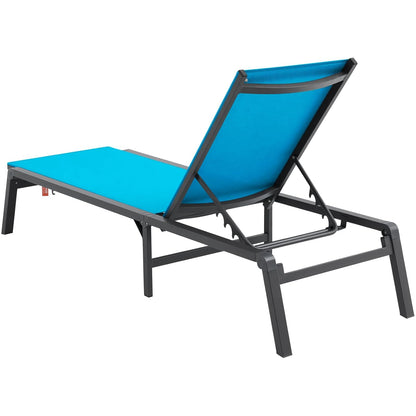 VEVOR Tuinligbed voor buiten, 2 stuks, inklapbaar, van aluminium, voor terras, met 5 verstelbare posities, volledig plat, voor strand, zwembad, outdoor, terras, blauw
