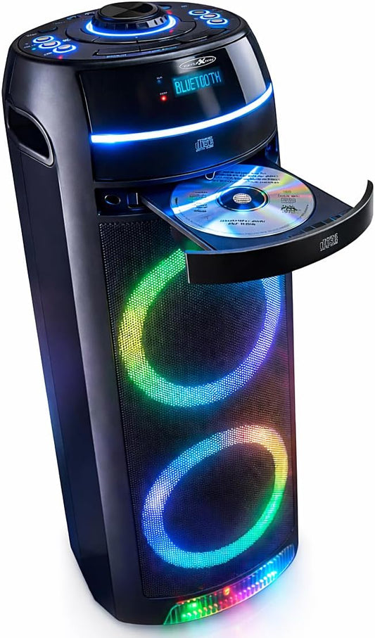 Mobiele Bluetooth Party Speaker Zwart – Discoluidspreker – Partybox – Bluetooth Speaker – Luidspreker – Ingebouwde Cd-Speler – Ledverlichting Met Meerdere Lichtstanden