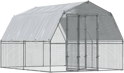 Chicken Cage with Roof and Door Silver Galvanized Steel,Walk In Chicken Run Galvanized Chicken Coop Chicken Coop Chicken Coop Cage Rabbit Hutch Pet Playpen Backyard With Water Resistant Cover