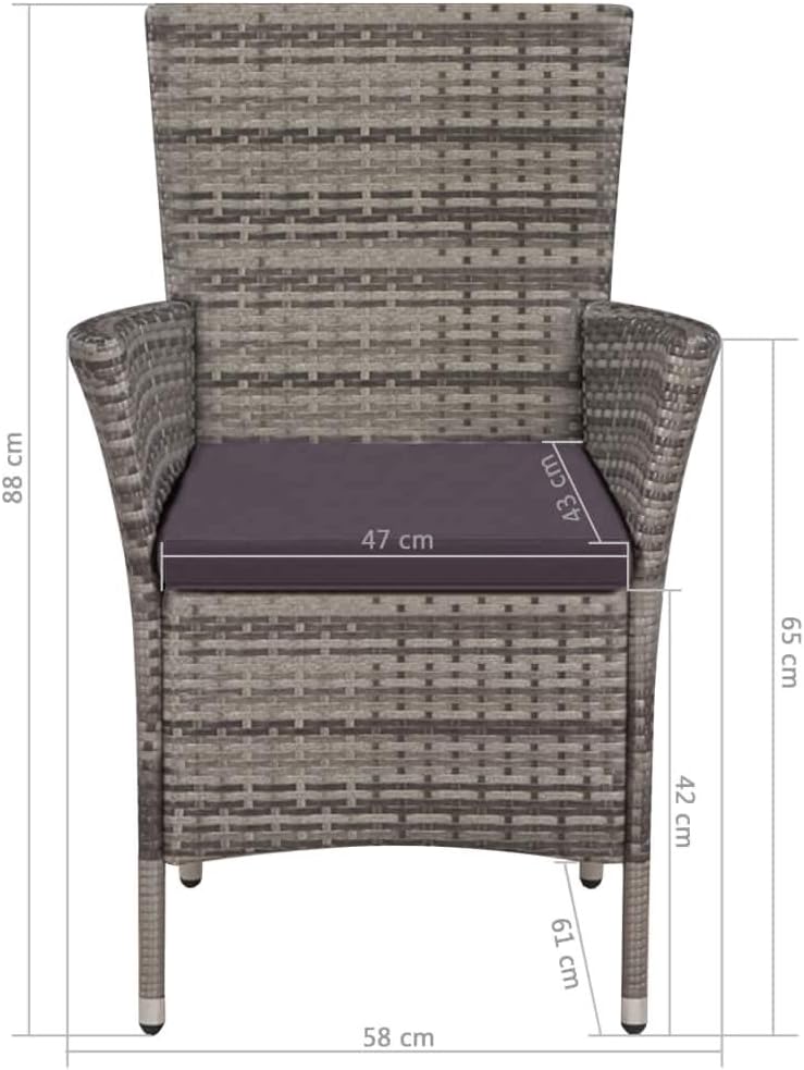 Tidyard Table and Chairs Garden Set with Chairs, Dining Set for Garden, Patio, Bistro Furniture Set, with 2 Cushions, Removable Cushions, Modern Style, Grey - QUORE