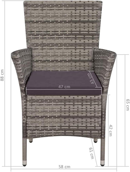 Tidyard Table and Chairs Garden Set with Chairs, Dining Set for Garden, Patio, Bistro Furniture Set, with 2 Cushions, Removable Cushions, Modern Style, Grey - QUORE