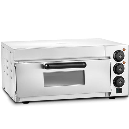 VEVOR Commerciële pizzaoven, capaciteit 40,6 cm, elektrische oven met enkele verdieping, van roestvrij staal, met steen en handvat, multifunctionele pizzamachine voor binnen, voor restaurant, huis