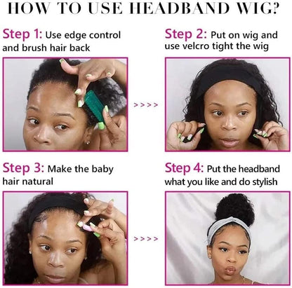 Deep Wave Headband Human Hair Wig Glueless Braziliaanse Natuur Vrouwen Haar met Pruiken Wear and Go Curly Wavy met Krullend Lang Machine Made Voor Zwarte Vrouwen Menselijk Natural Black 26 Inch