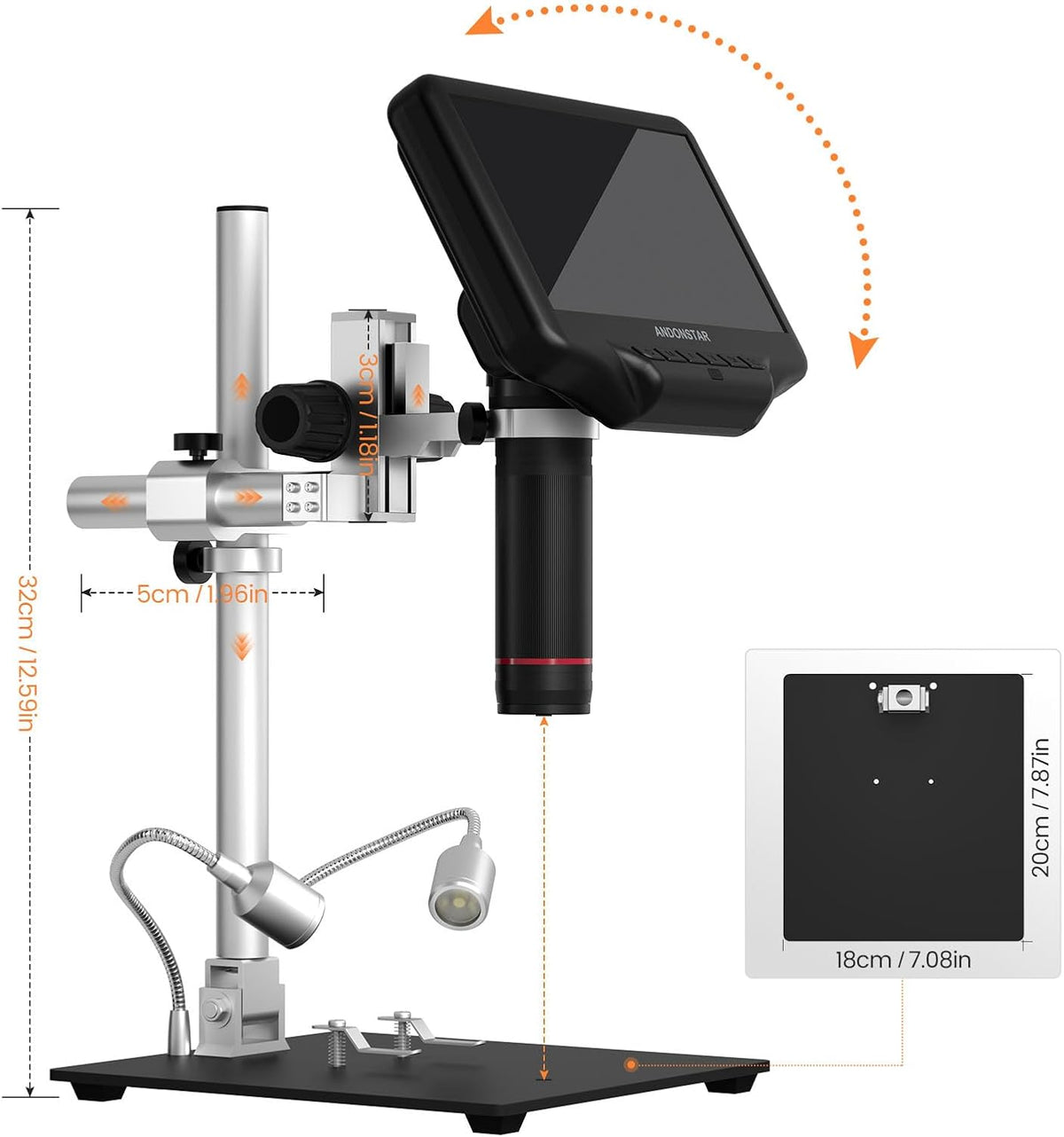 AD407 Pro 3D HDMI Soldering Digital Microscope, 4MP 2160P UHD Video Record, 7 inch Adjustable LCD Screen USB Video Electronic Microscopes for Repairing, Circuit Board, SMT SMD DIY