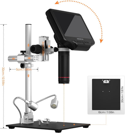 AD407 Pro 3D HDMI Soldering Digital Microscope, 4MP 2160P UHD Video Record, 7 inch Adjustable LCD Screen USB Video Electronic Microscopes for Repairing, Circuit Board, SMT SMD DIY