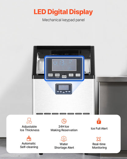 VEVOR Commerciële ijsmachine, 24 uur, 45 ijsblokjes in 15 minuten, vrijstaande ijsmachine met 13 lbs grote opslagcapaciteit voor bar, kantoor, restaurant