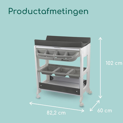 Bebeconfort Dolphy, 2-in-1 Baby Bad & Verschoontafel, 0-12 Maanden(max. 11 kg), Eenvoudig Verplaatsen met 4 Wielen, Meerdere Opbergvakken, Gewatteerd Verschoonkussen, Easy Tub Drainage, Grey Mist