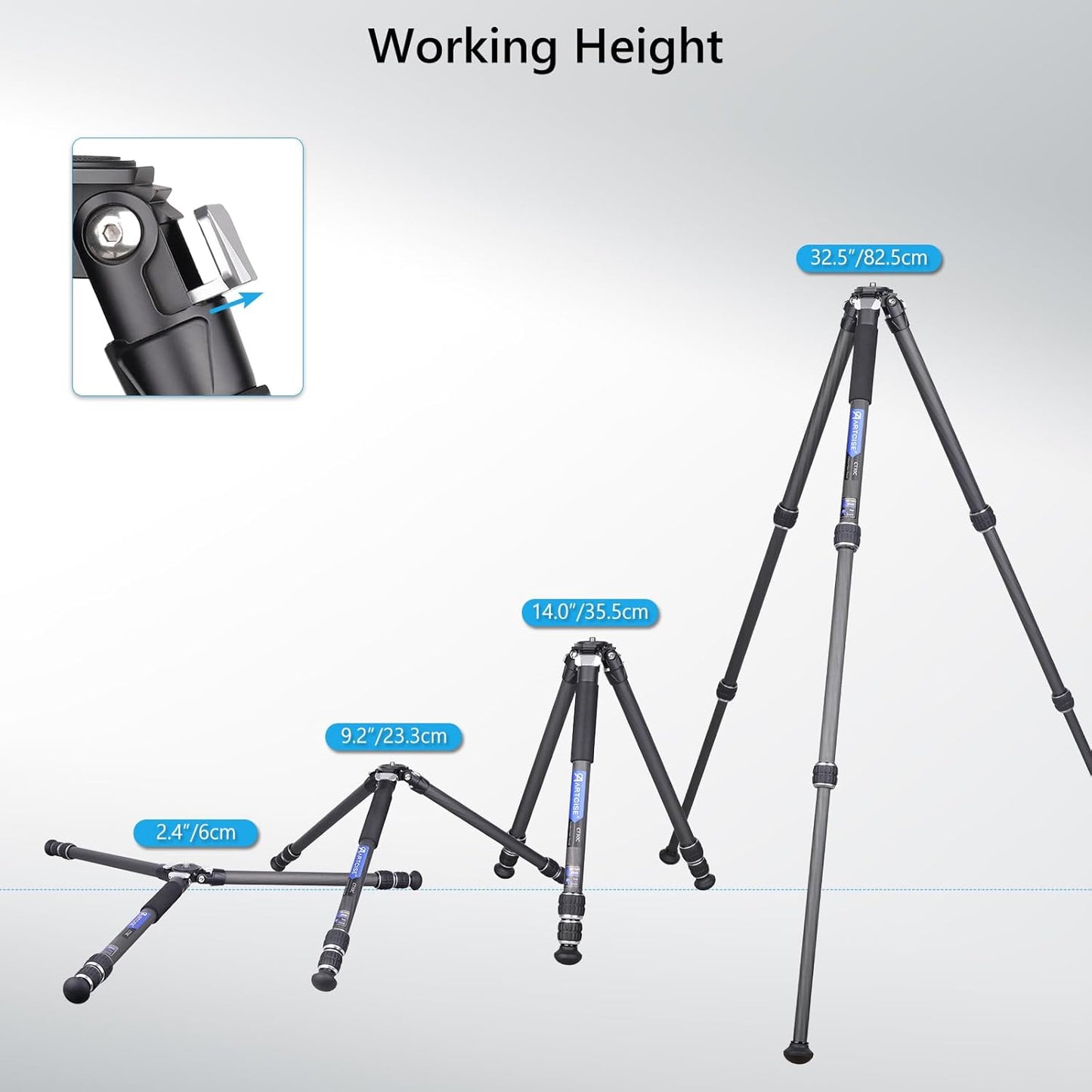 Koolstofvezel Statief – Camerastatief – Fotostatief – Reisstatief – Videostatief – 32,5 Inch / 82,5 Cm – Lichtgewicht Koolstofvezel – Verstelbare Pootstanden