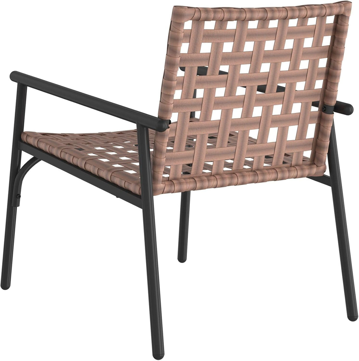 Garden Chair Set of 2 Synthetic Rattan, Brown with Metal Frame, Outdoor Chairs Set, Modern Braided Design, Resistant to - QUORE